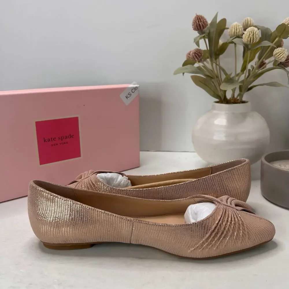 Kate Spade New York Nance Suede Flat Bow Detail Pointed-Toe Blush Women 8.5M